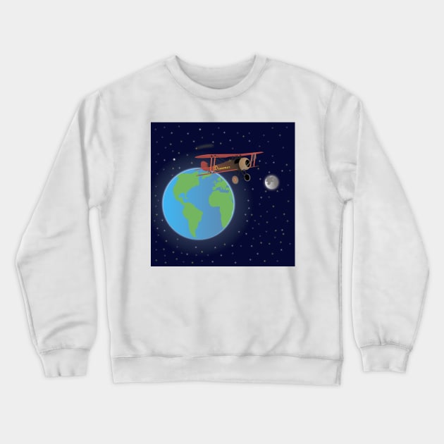 Red Biplane in Outer Space Crewneck Sweatshirt by NorseTech